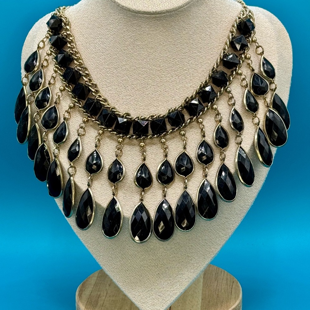 Bridgerton Inspired Black and Gold Teardrop Necklace